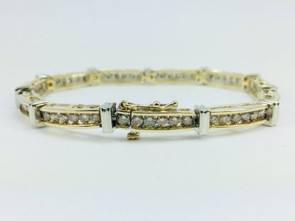 Vintage 10k White And Yellow Gold 3.0ct Genuine Champagne Diamond Tennis Bracelet