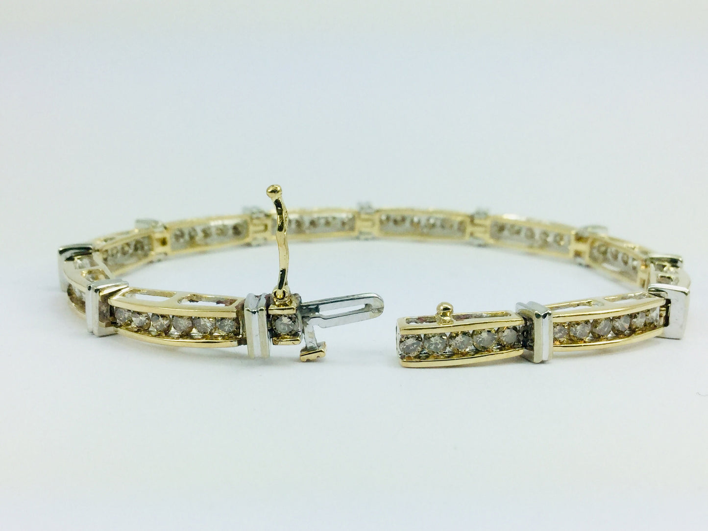 Vintage 10k White And Yellow Gold 3.0ct Genuine Champagne Diamond Tennis Bracelet