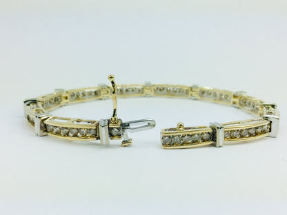 Vintage 10k White And Yellow Gold 3.0ct Genuine Champagne Diamond Tennis Bracelet