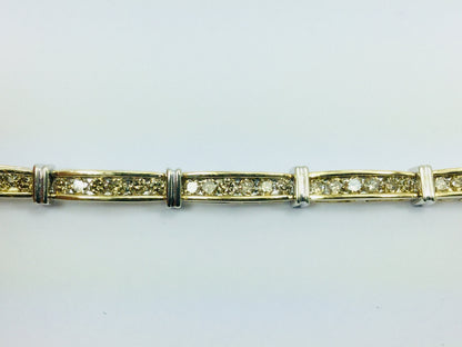 Vintage 10k White And Yellow Gold 3.0ct Genuine Champagne Diamond Tennis Bracelet