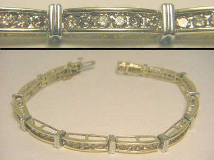 Vintage 10k White And Yellow Gold 3.0ct Genuine Champagne Diamond Tennis Bracelet