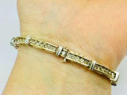 Vintage 10k White And Yellow Gold 3.0ct Genuine Champagne Diamond Tennis Bracelet