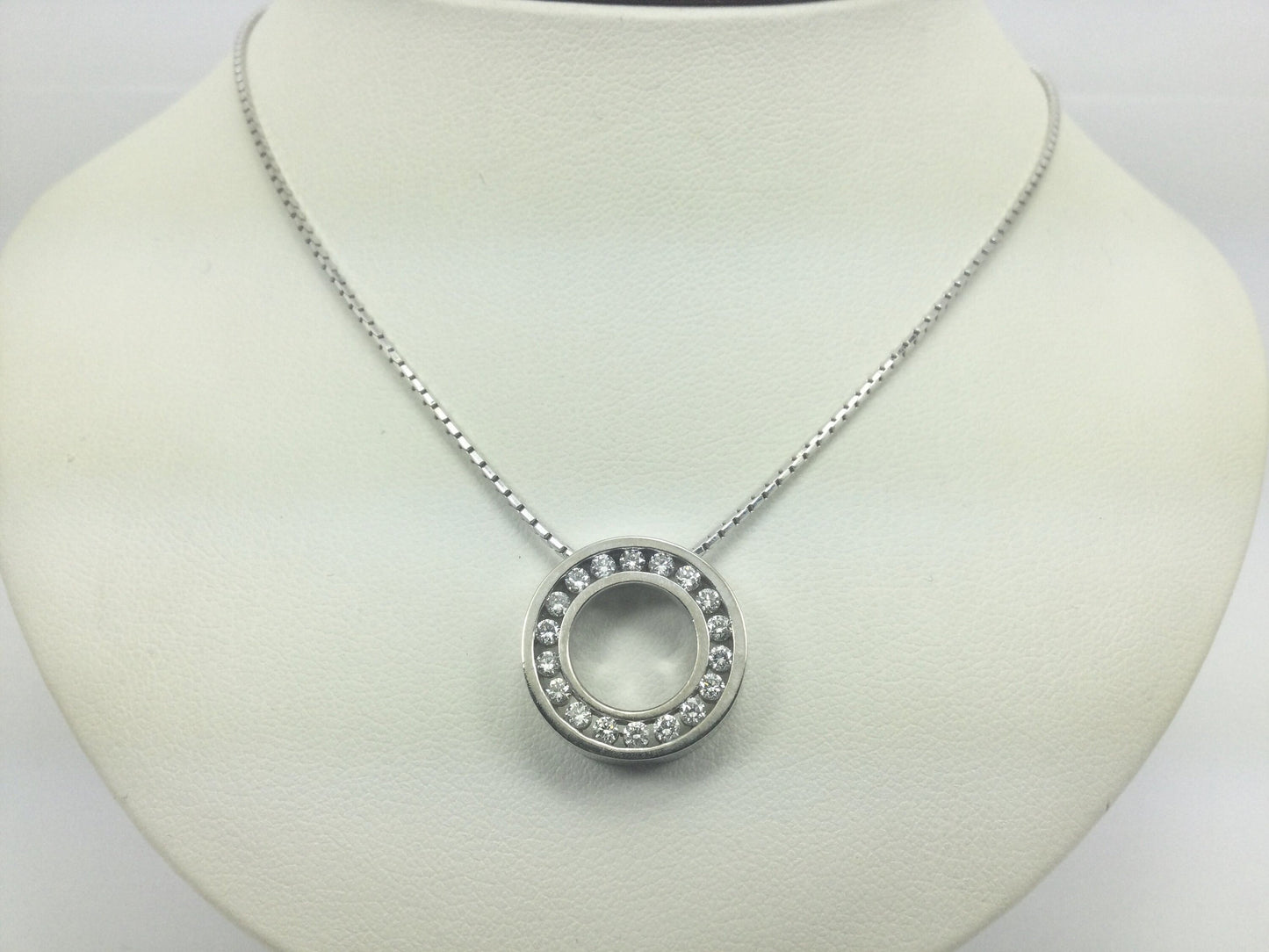 Vintage 19k White Gold Diamond Eternity Statement Pendant Necklace, 0.90ct