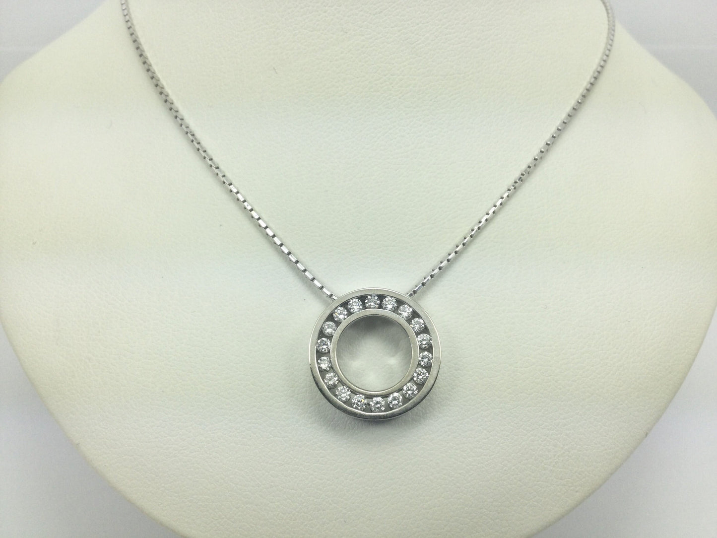 Vintage 19k White Gold Diamond Eternity Statement Pendant Necklace, 0.90ct