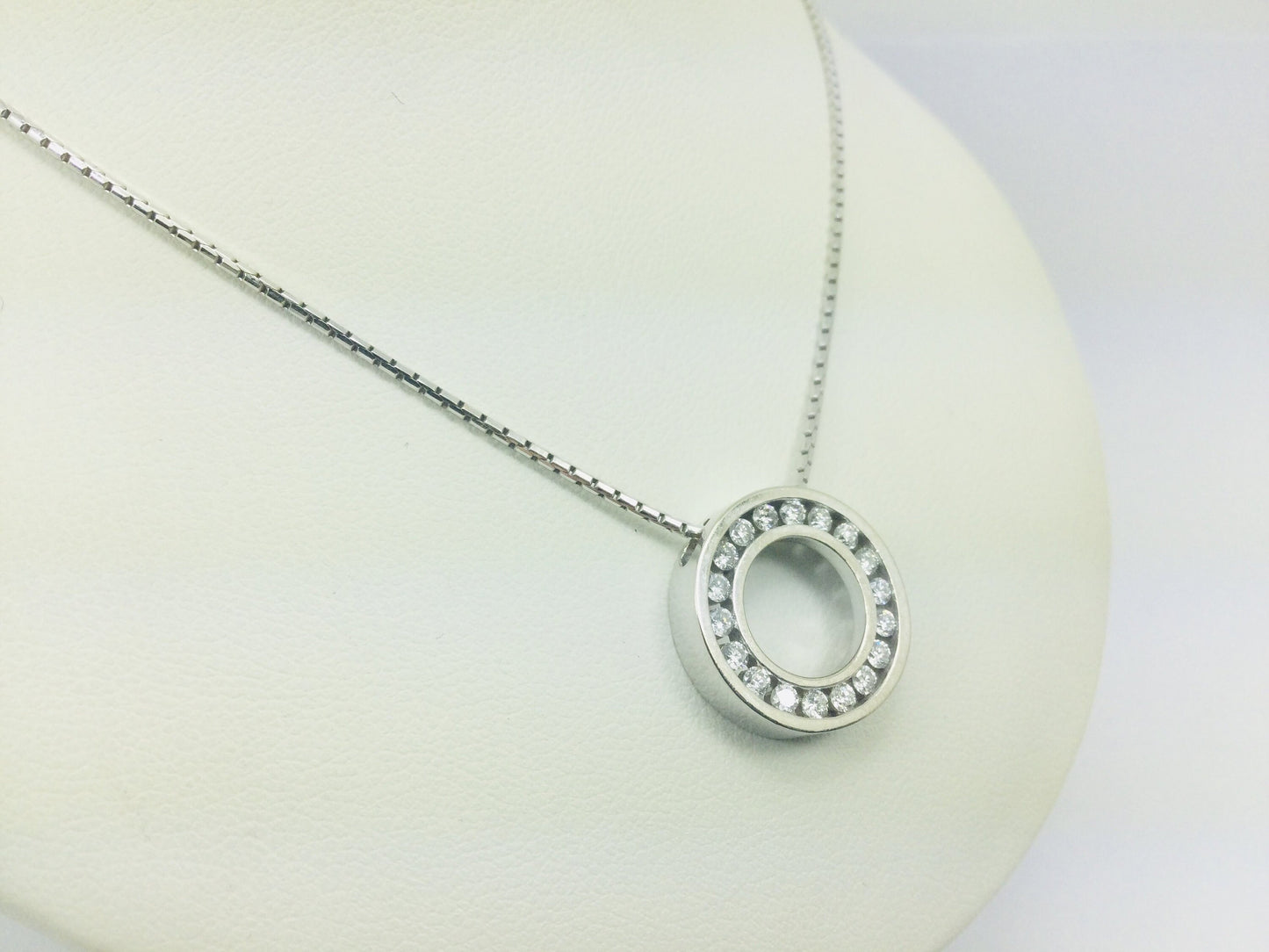Vintage 19k White Gold Diamond Eternity Statement Pendant Necklace, 0.90ct