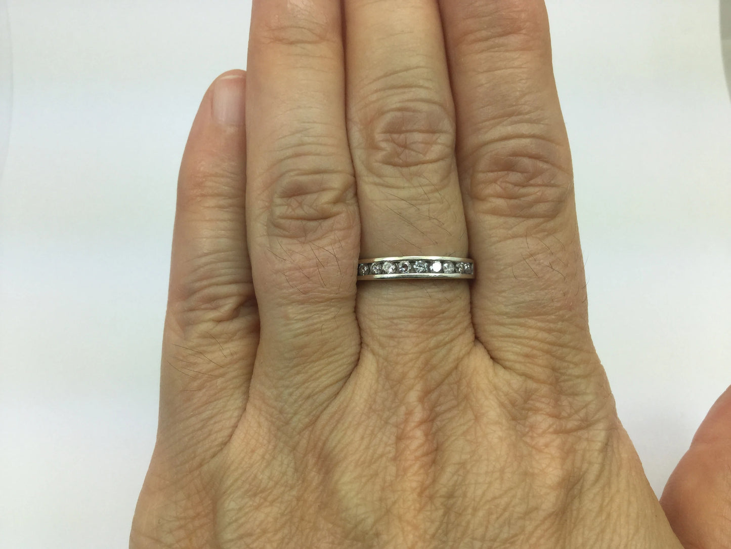 Solid 10k White Gold Cubic Zirconia Wedding / Anniversary Band / Ring