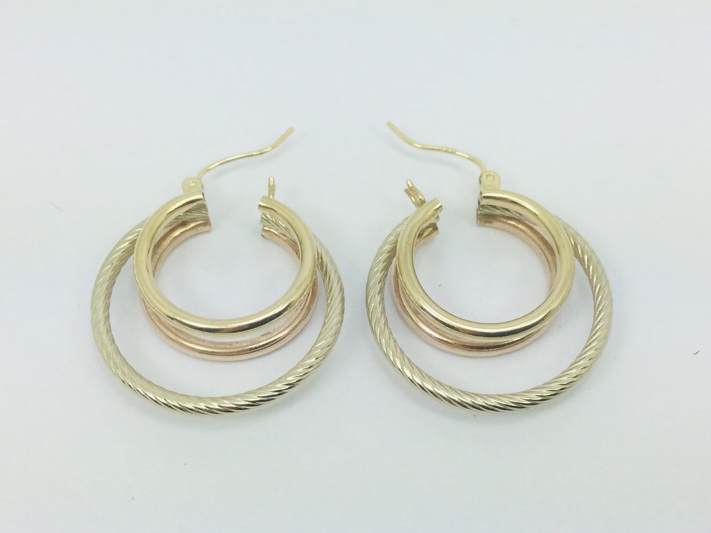 14k Tri Colour Gold Round Circular Hoop Earrings