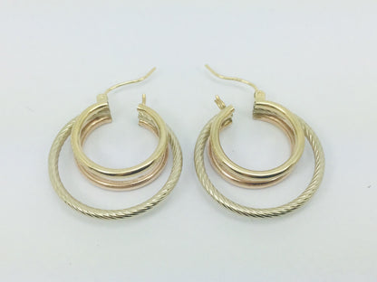 14k Tri Colour Gold Round Circular Hoop Earrings