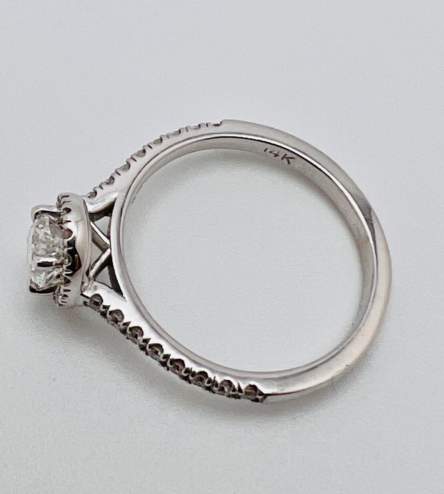 Vintage Custom Made 14k White Gold Oval Diamond with Halo Engagement / Promise / Commitment Ring