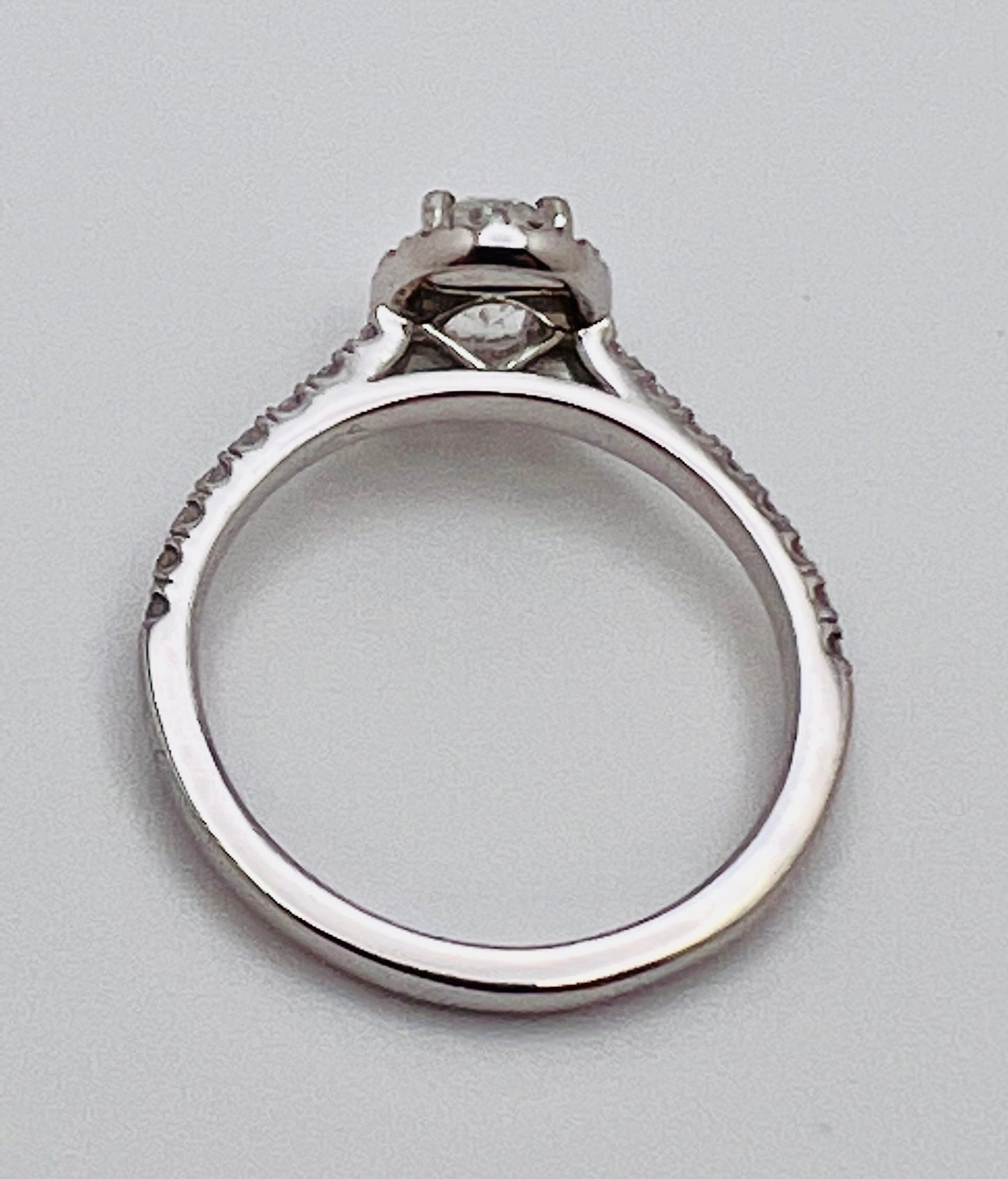 Vintage Custom Made 14k White Gold Oval Diamond with Halo Engagement / Promise / Commitment Ring