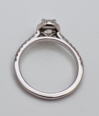 Vintage Custom Made 14k White Gold Oval Diamond with Halo Engagement / Promise / Commitment Ring