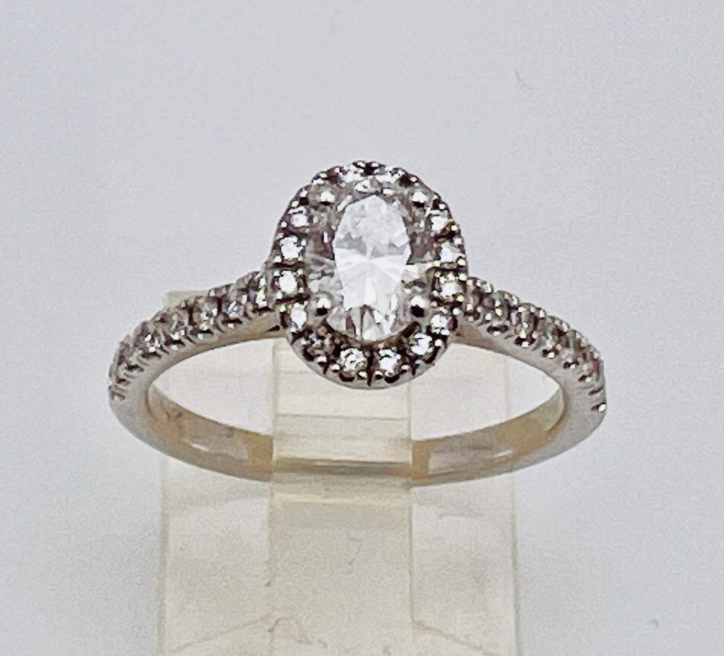 Vintage Custom Made 14k White Gold Oval Diamond with Halo Engagement / Promise / Commitment Ring