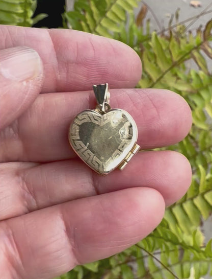 10k Yellow Gold Greek Key Heart Locket Pendent