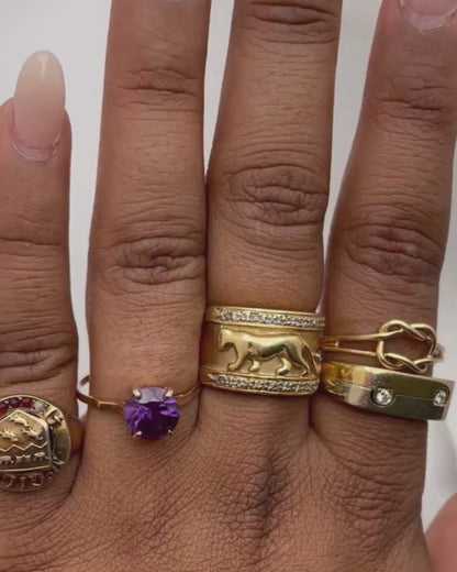 14K Yellow Gold Panther 18k Diamond Band Ring