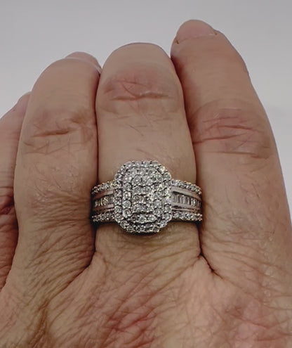 10k White Gold Full Cut 1ct Diamond Row Set Cluster Ring