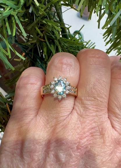 10k Yellow Gold Oval Cut Garnet  / Amethyst / Blue Topaz Birthstone &  CZ Ring