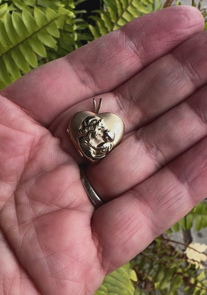 10k Yellow Gold Mother and Child Heart Locket Pendent