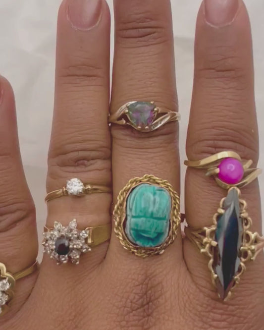14k Gold Genuine Turquoise Egyptian Scarab Ring