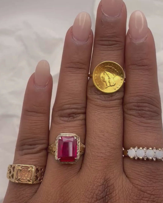 US of A - 21k Gold Coin on 14k Gold Band Ring