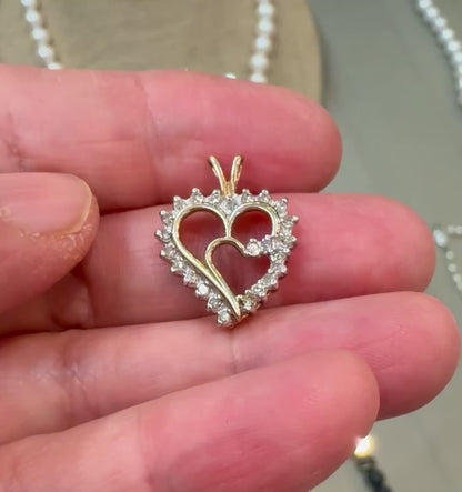 10k Yellow Gold Round Cut 24pt Diamond Heart Pendent
