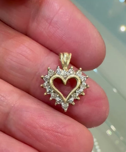 10k Yellow Gold Round Cut 8pt Diamond Heart Pendent