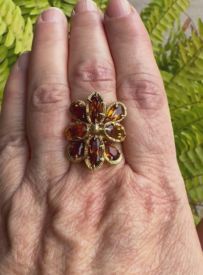 18k Yellow Gold Oval & Pear Cut Citrine November Birthstone Ring