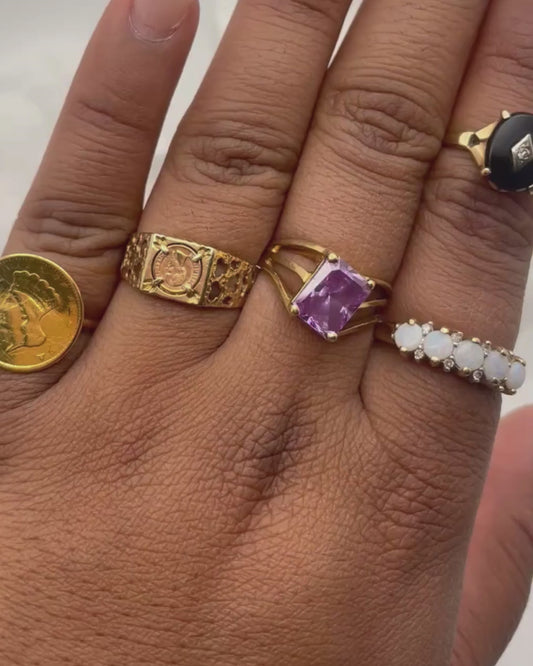 10k Yellow Golf Rectangular Cut Amethyst Ring