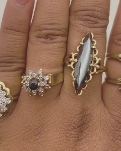 10k Gold Marquee Cut Hemitite “Black Alaskan Diamond” Ring