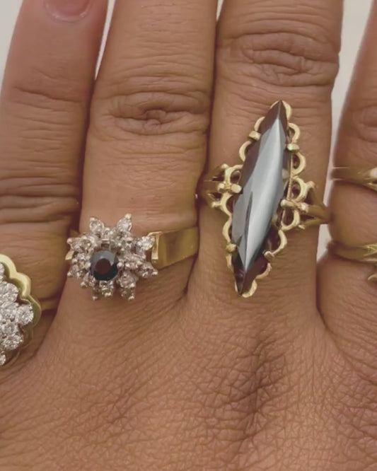 10k Gold Marquee Cut Hemitite “Black Alaskan Diamond” Ring