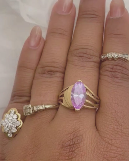 10k Yellow Gold Marquee Cut Amethyst Ring