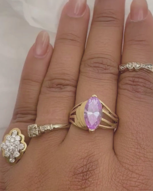 10k Yellow Gold Marquee Cut Amethyst Ring