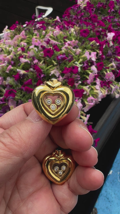 Vintage 14k Yellow Gold Happy Diamonds & Round Cut Sapphire Heart Earrings