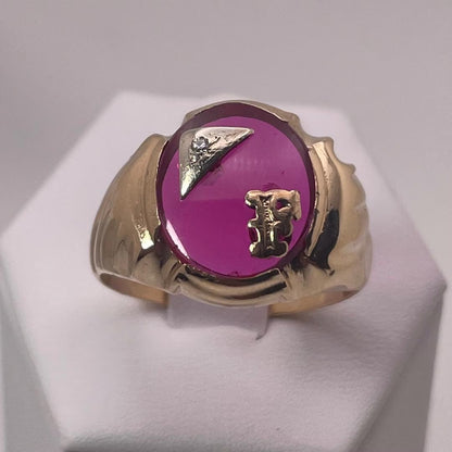 Vintage 10k Gold “ F ” Initial Signet Triangle Crest Men’s Statement Ring Retro Gift Him