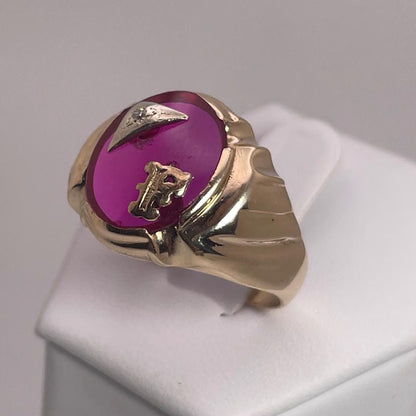 Vintage 10k Gold “ F ” Initial Signet Triangle Crest Men’s Statement Ring Retro Gift Him