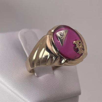 Vintage 10k Gold “ F ” Initial Signet Triangle Crest Men’s Statement Ring Retro Gift Him