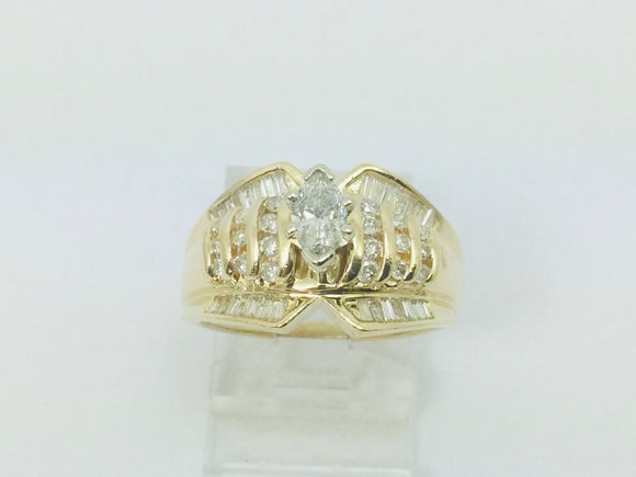 14k Yellow Gold 1.25ct Marquise Brilliant Cut Diamond Ring