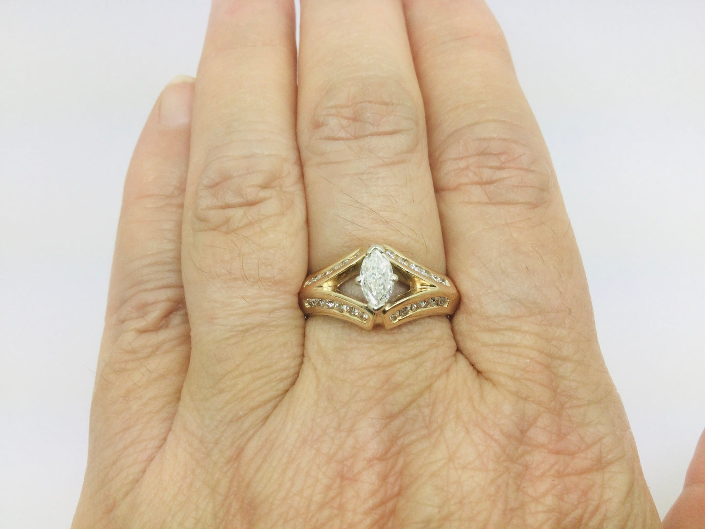 14k Yellow Gold Marquise Cut 0.86ct Diamond Ring