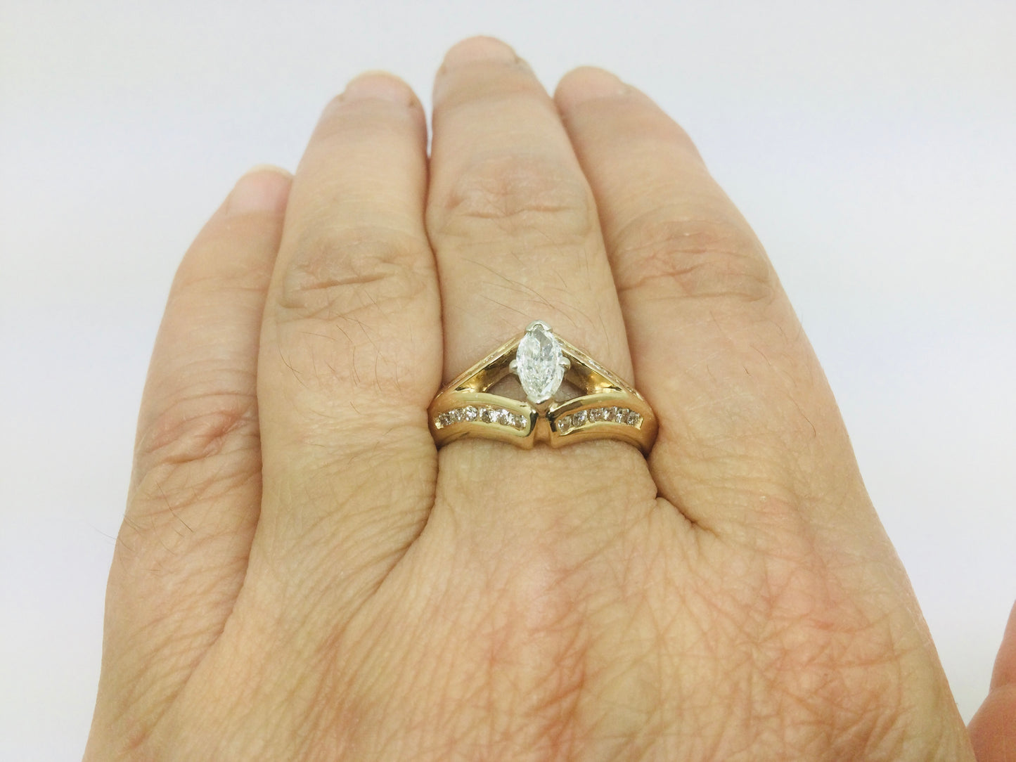 14k Yellow Gold Marquise Cut 0.86ct Diamond Ring