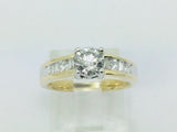 14k Yellow Gold Round and Baguette Cut 90pt Diamond Ring