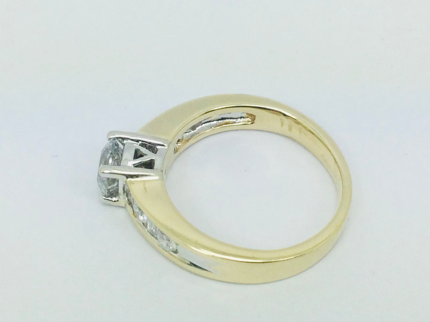 14k Yellow Gold Round and Baguette Cut 92pt Engagement Diamond Ring