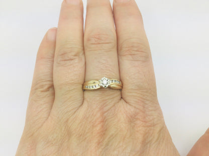 10k Yellow Gold Round Cut 0.16ct Diamond Illusion and Channel Set Ring