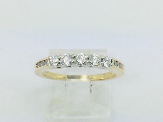 14k Yellow Gold Round Cut 50pt Diamond Row Set Past, Present, Future Ring