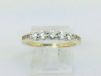 14k Yellow Gold Round Cut 50pt Diamond Row Set Past, Present, Future Ring