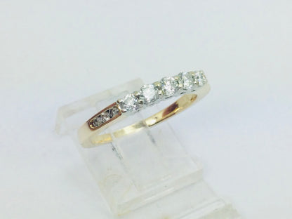 14k Yellow Gold Round Cut 50pt Diamond Row Set Past, Present, Future Ring