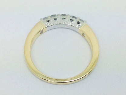 14k Yellow Gold Round Cut 50pt Diamond Row Set Past, Present, Future Ring