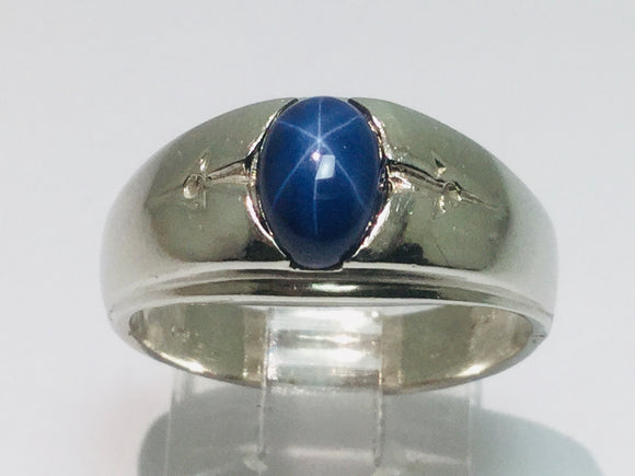 10k White Gold Oval Cut Star Sapphire September Birthstone Ring