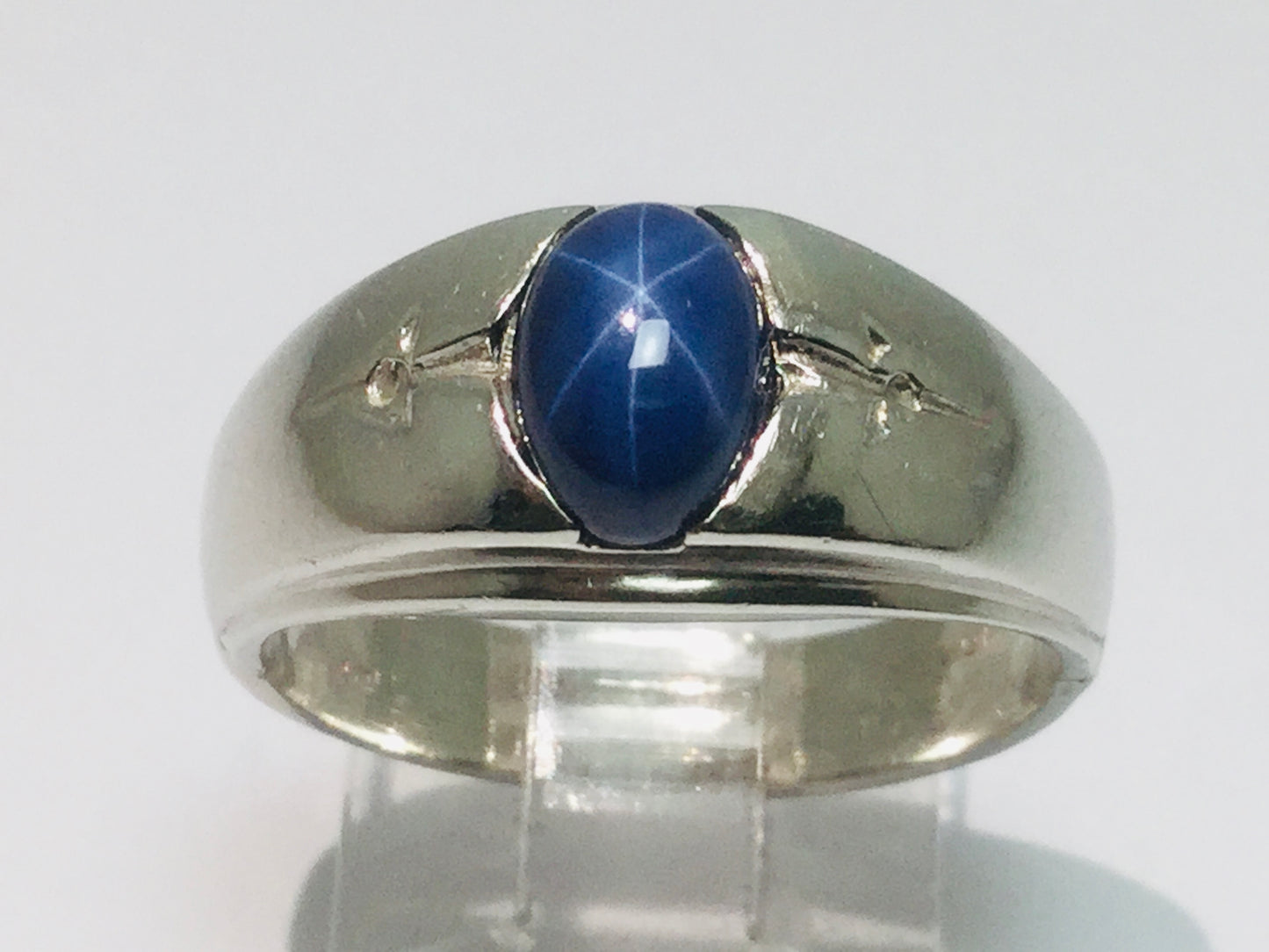 10k White Gold Oval Cut Star Sapphire September Birthstone Ring