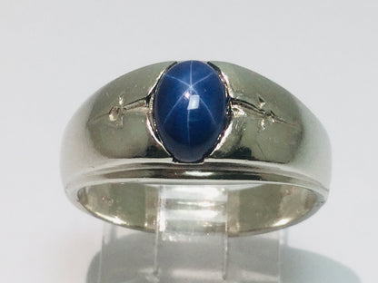 10k White Gold Oval Cut Star Sapphire September Birthstone Ring