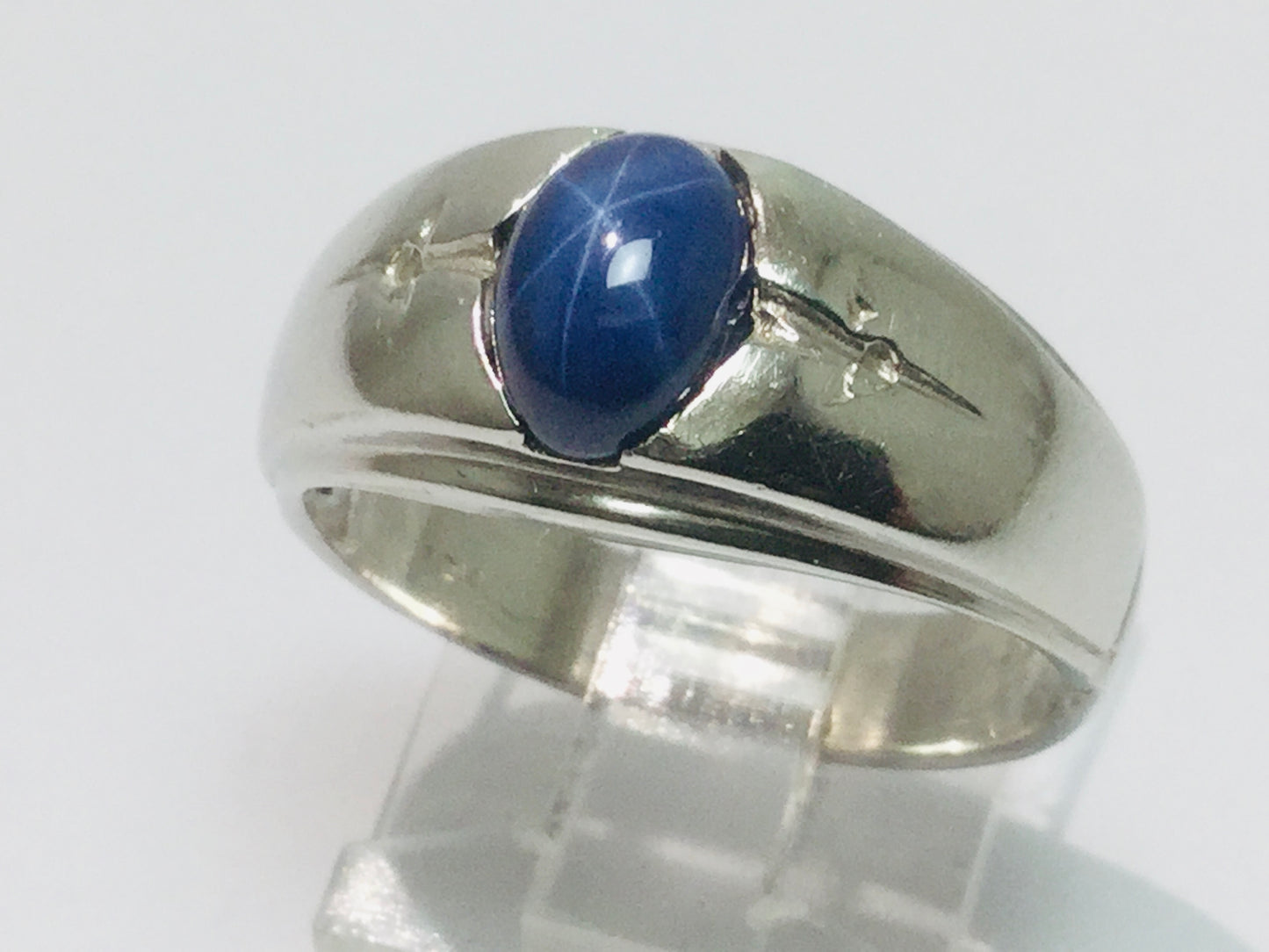 10k White Gold Oval Cut Star Sapphire September Birthstone Ring