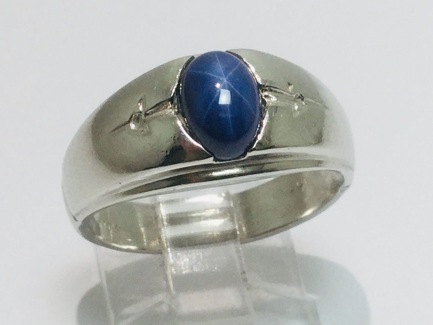 10k White Gold Oval Cut Star Sapphire September Birthstone Ring